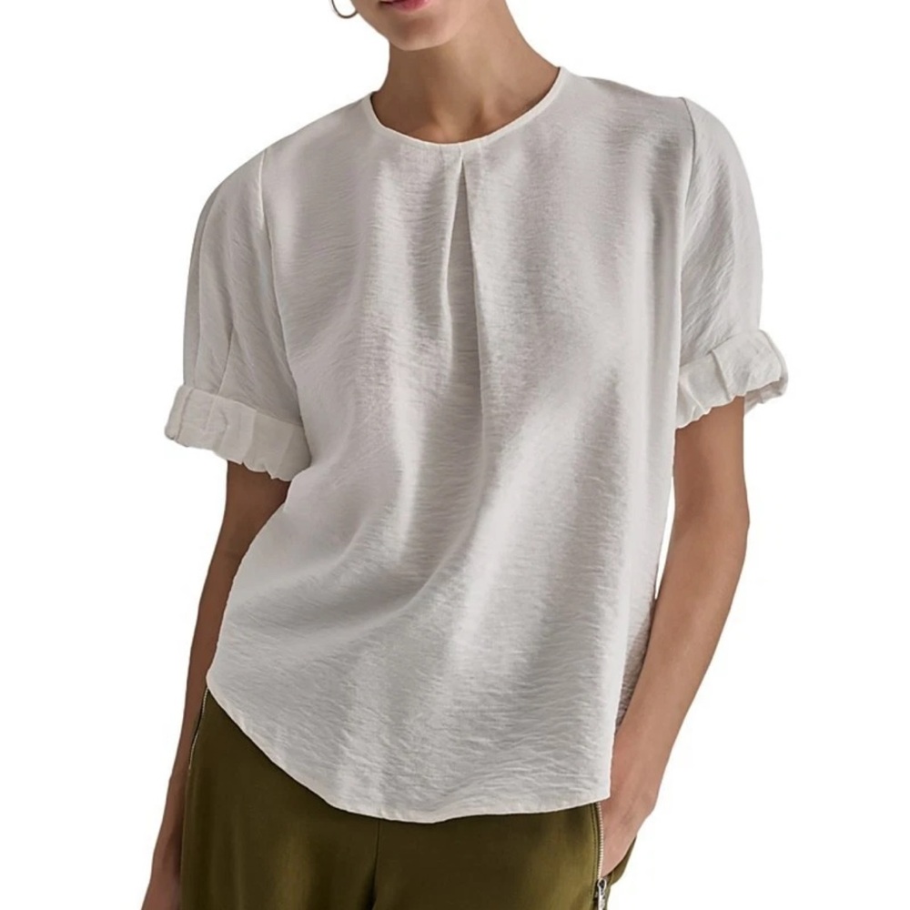 DKNY Crinkle Texture Short Sleeve Top Ivory white size L